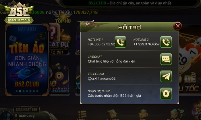 B52 club 6 Liên hệ trực tiếp đến nhà cái nếu gặp lỗi giao dịch
